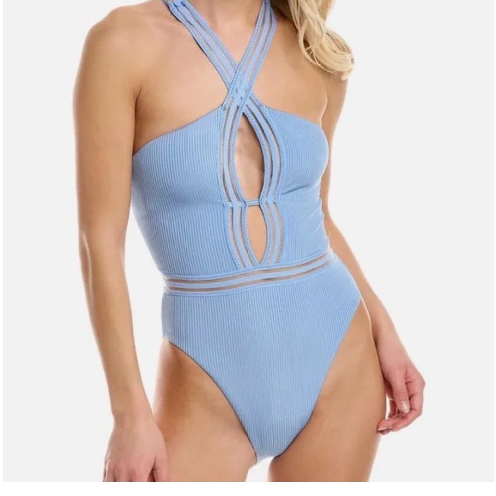 Stylish Light Blue Halter Swimsuit